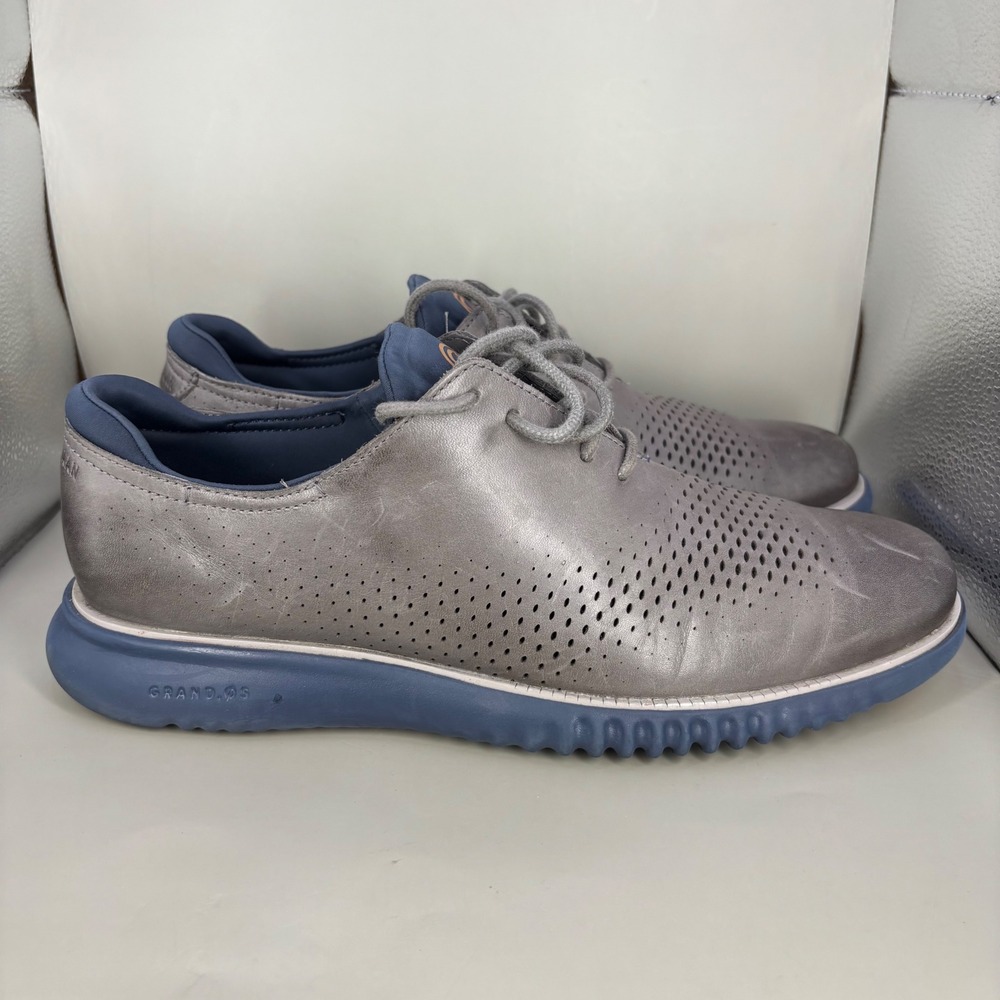 Cole Haan Zerogrand Oxford Mens 10M Grey Metallic Leather Blue Sole C34500
